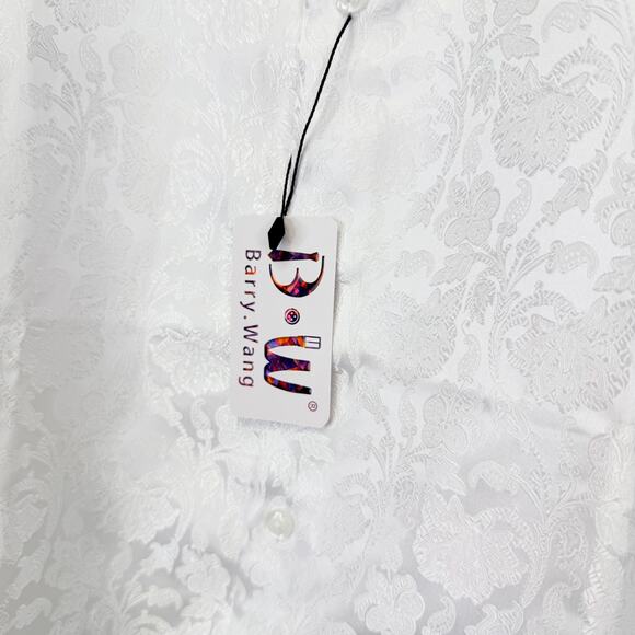 BARRY WANG Silk Blend White Paisley Floral Jacquard Button Up Dress Shirt 3XL - Picture 4 of 7